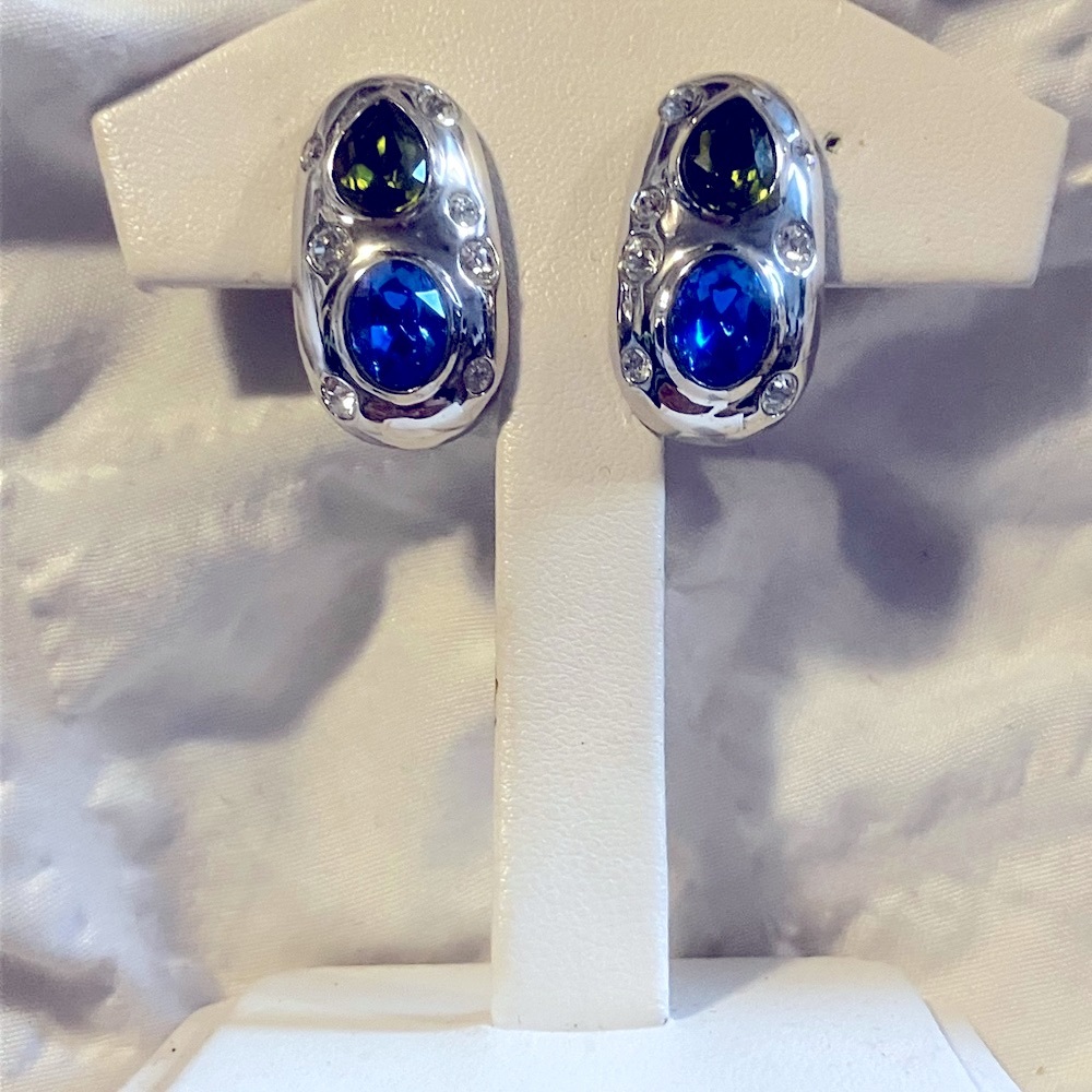 Gorgeous silver earrings with blue and green gems!
